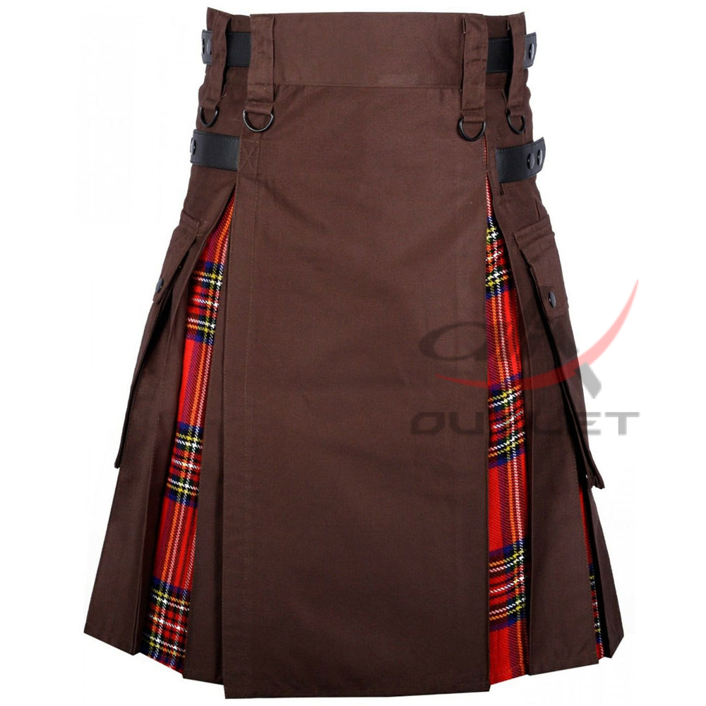 Hybrid Utility Kilts - Brown Cotton & Royal Stewart Tartan Kilt
