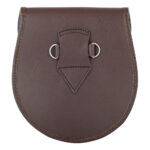 Scottish Sporran Black Stewart Tartan Brown Leather - Image 2