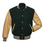 Letterman Jacket Dark Green Wool & Leather Sleeves