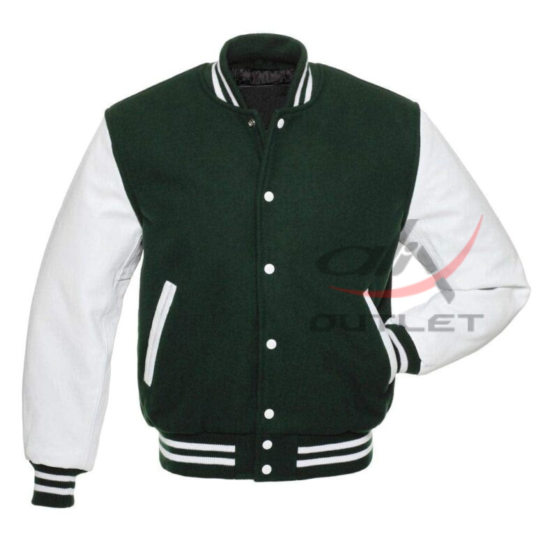 Baseball Jacket Dark Green Wool & Leather Sleeves