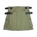 Ladies Utility Olive Green Cotton Kilt with adjustable Leather Straps