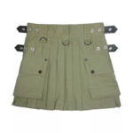 Ladies Utility Olive Green Cotton Kilt with adjustable Leather Straps - Image 2