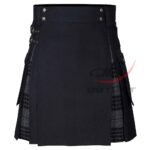 Hybrid Black Cotton & Gray Watch Kilt Utility