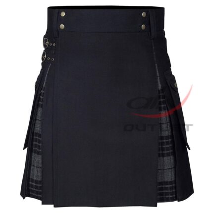 Hybrid Black Cotton & Gray Watch Kilt Utility
