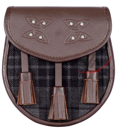 Scottish Sporran Grey Watch Tartan Brown Leather