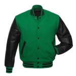 Varsity Letterman Baseball Green Wool & Leather Sleeves
