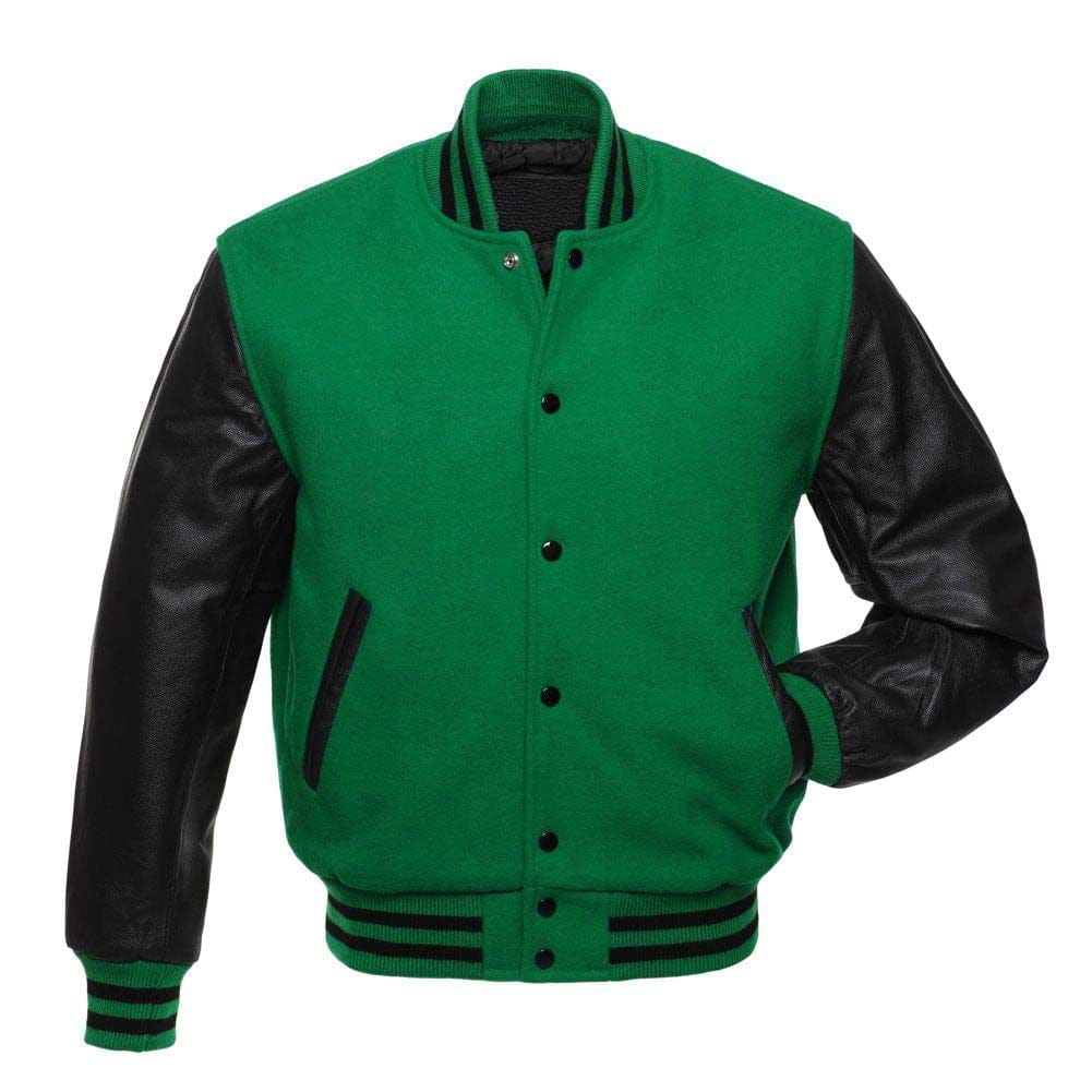 green-black-1.jpg Varsity Letterman Baseball Green Wool & Leather Sleeves - Image 1