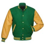 Letterman Jacket Green Wool & Leather Sleeves
