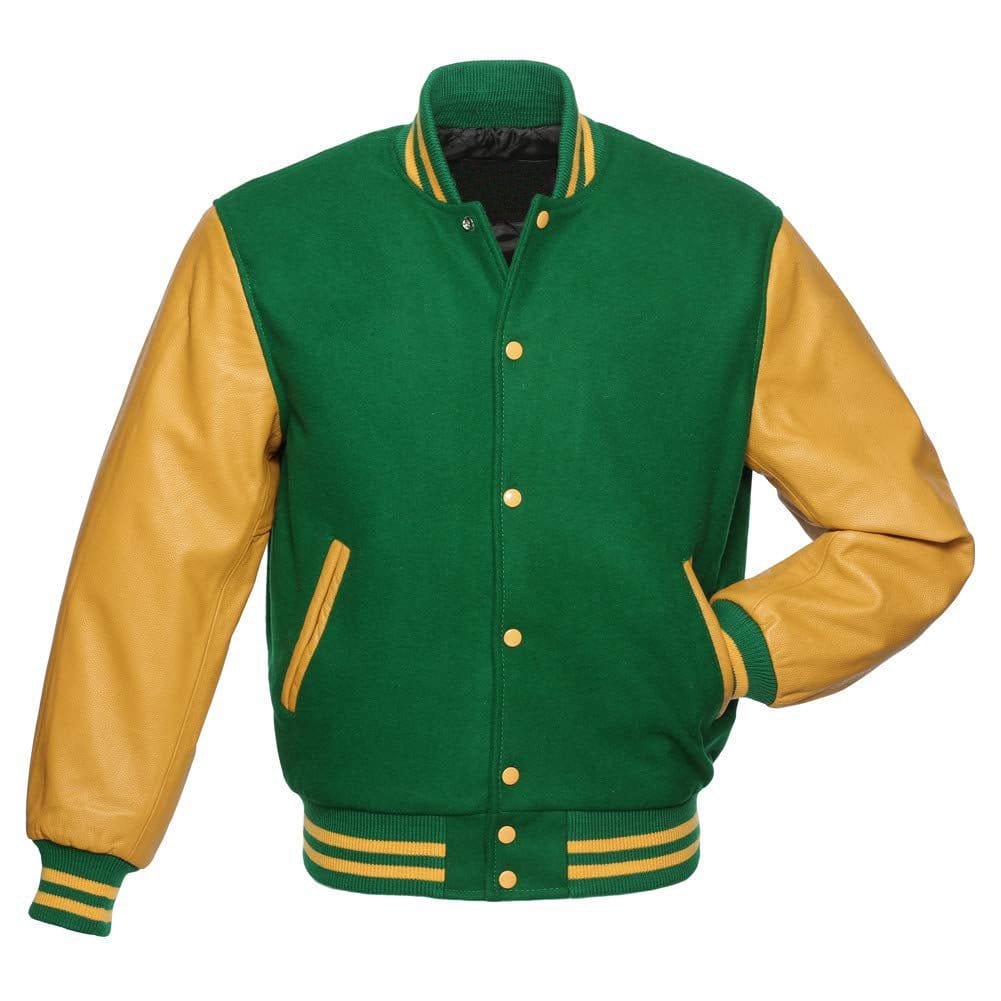 green-golden-1.jpg Letterman Jacket Green Wool & Leather Sleeves - Image 1