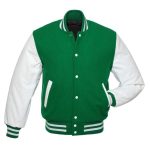 Baseball Jacket Green Wool & Leather Sleeves