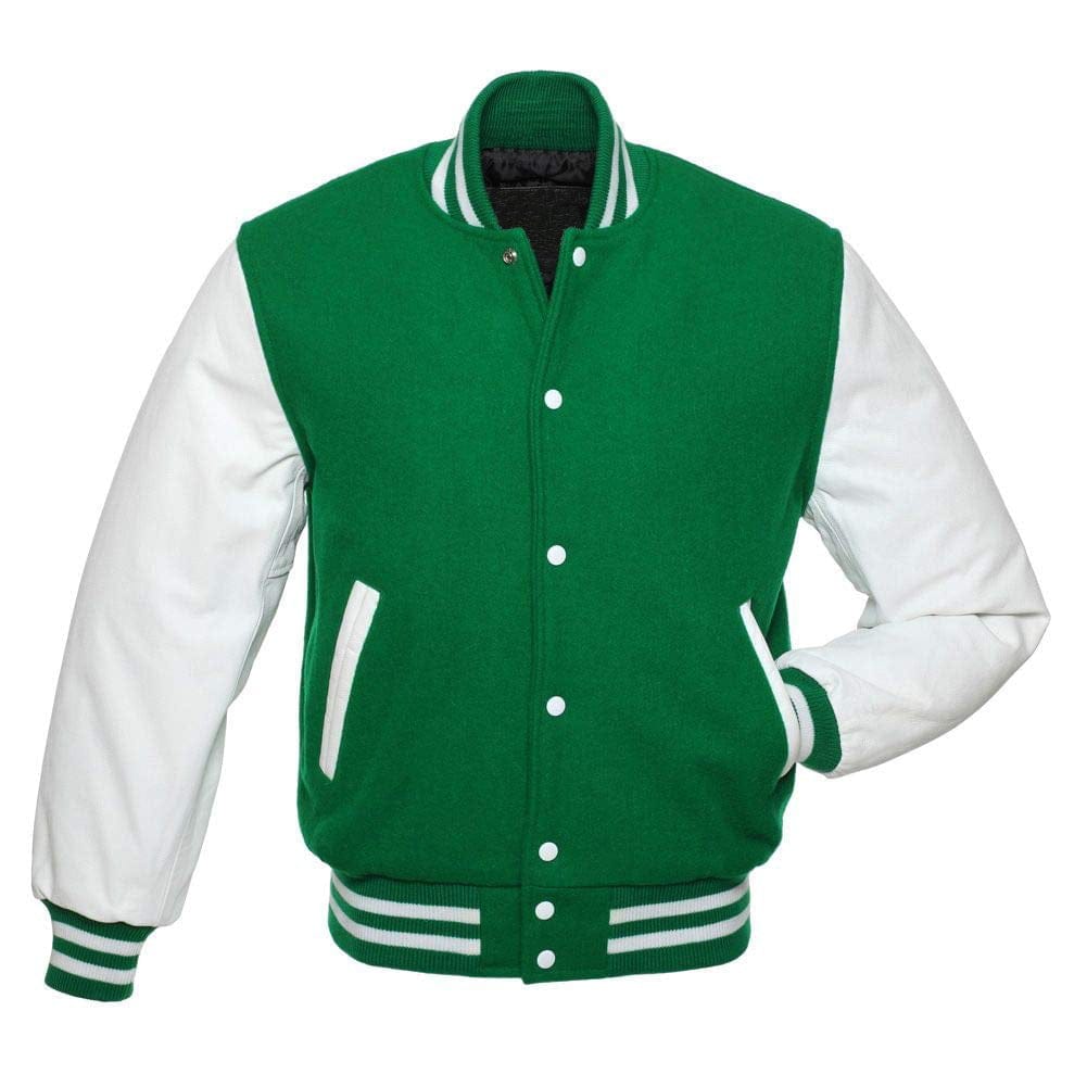 green-white-1.jpg Baseball Jacket Green Wool & Leather Sleeves - Image 1