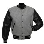 Varsity Letterman Baseball Grey Wool & Leather Sleeves Jacket