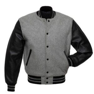 Varsity Letterman Baseball Grey Wool & Leather Sleeves Jacket