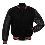 Varsity Jacket Black Wool & Leather Sleeves