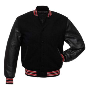 Varsity Jacket Black Wool & Leather Sleeves