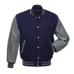 Varsity Jacket Navy Blue Wool & Leather Sleeves