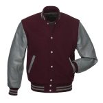 Varsity Jacket Maroon Wool & Leather Sleeves
