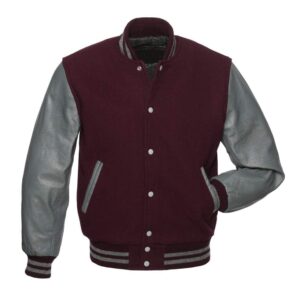 Varsity Jacket Maroon Wool & Leather Sleeves