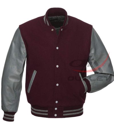 Varsity Jacket Maroon Wool & Leather Sleeves
