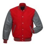 Varsity Red Wool Jacket & Leather Sleeves