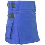 Ladies Utility Blue Cotton Kilt with adjustable Leather Straps