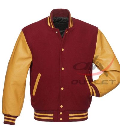 Letterman Jacket Maroon Wool & Leather Sleeves