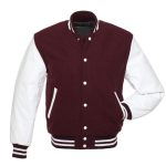 Baseball Jacket Maroon Wool & Leather Sleeves