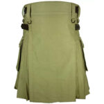 Olive Green Utility Cotton Kilt with adjustable Leather Straps