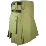 Olive Green Utility Cotton Kilt with adjustable Leather Straps - Image 2