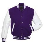 Baseball Jacket Purple Wool & Leather Sleeves