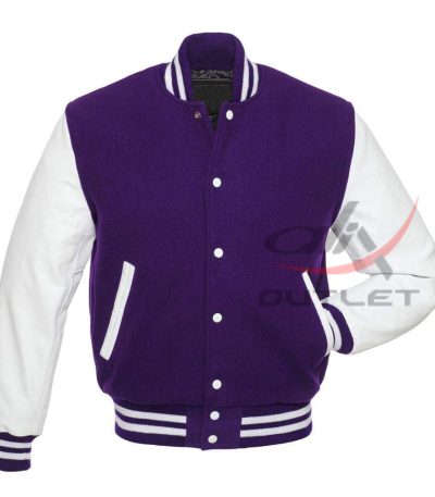 Baseball Jacket Purple Wool & Leather Sleeves