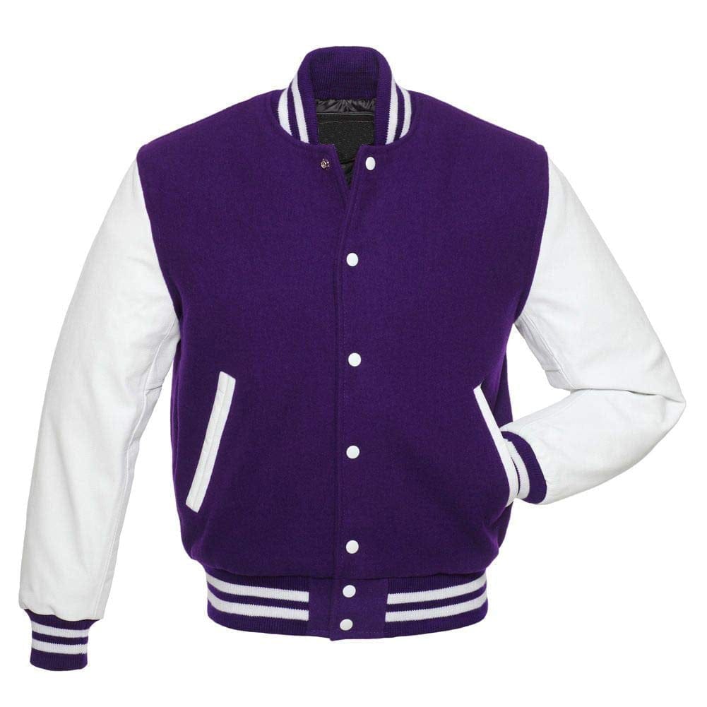 purple-white-1.jpg Baseball Jacket Purple Wool & Leather Sleeves - Image 1