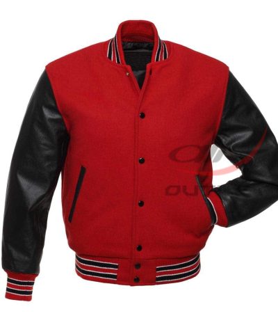 Varsity Jacket Red Wool & Leather Sleeves