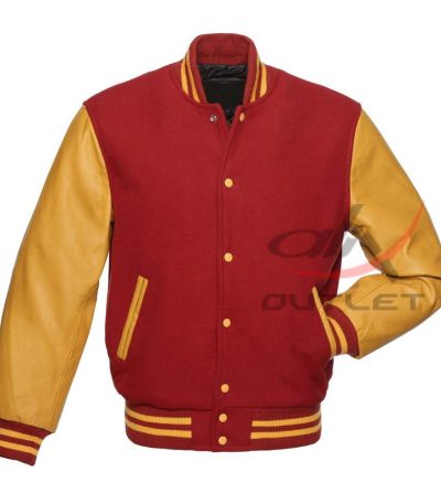 Letterman Red Wool Jacket with Leather Sleeves