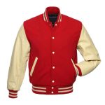 Letterman Jacket Red Wool & Leather Sleeves