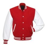 Baseball Jacket Red Wool & Leather Sleeves