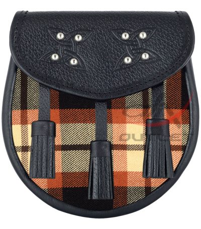 Scottish Sporran Rose Ancient Tartan Black Leather