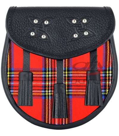 Scottish Sporran Royal Stewart Tartan Black Leather
