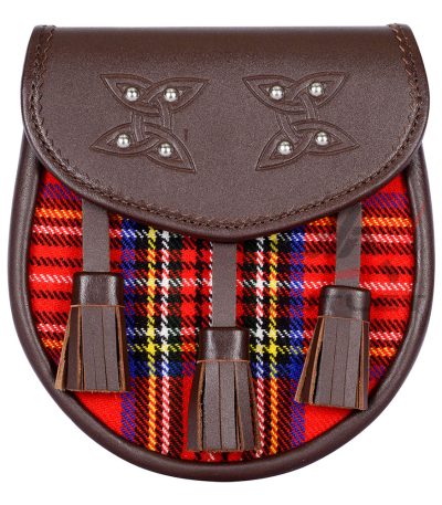 Scottish Sporran Royal Stewart Tartan Brown Leather