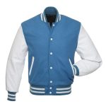 Baseball Jacket Sky Blue Wool & Leather Sleeves