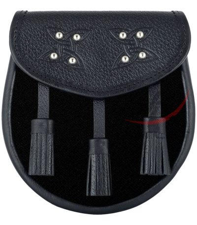 Scottish Sporran Solid Black Tartan Black Leather