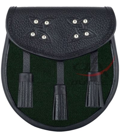 Scottish Sporran Solid Green Tartan Black Leather