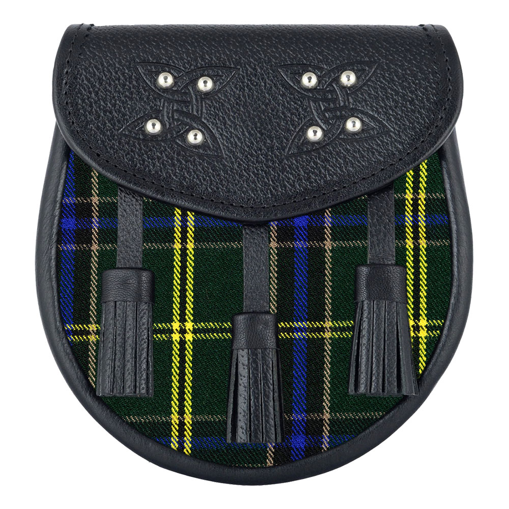 us-army-tartan-black-leather-sporran Scottish Sporran US Army Tartan Black Leather - Image 1