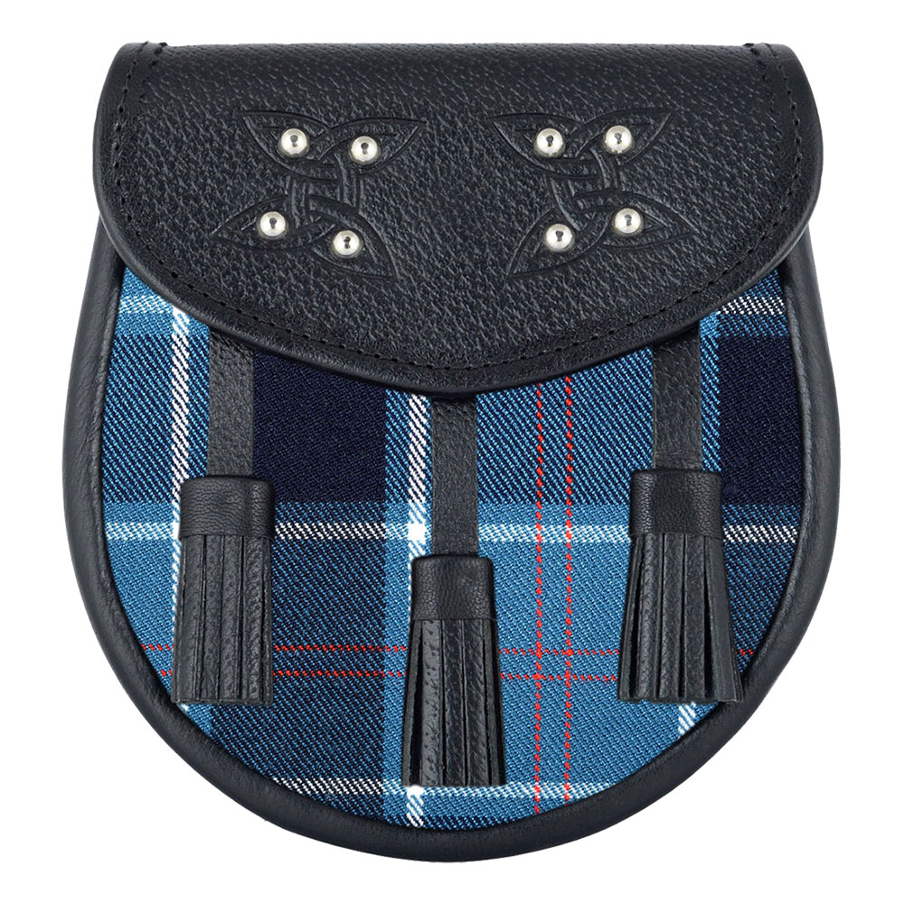 us-navy-tartan-black-leather-sporran Scottish Sporran US Navy Tartan Black Leather - Image 1