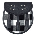 Scottish Sporran White, Black Rob Roy Tartan Black Leather