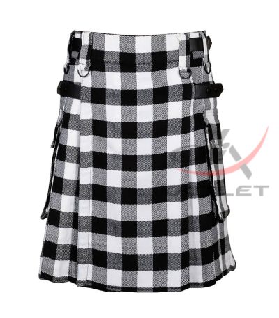 Black & White Rob Roy Tartan Utility Kilt