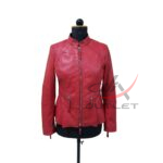 Women Fashion Red Leather Jacket