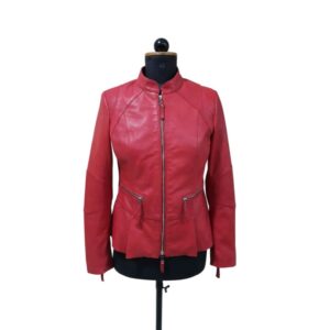 Women Fashion Red Leather Jacket