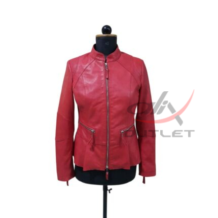 Women Fashion Red Leather Jacket